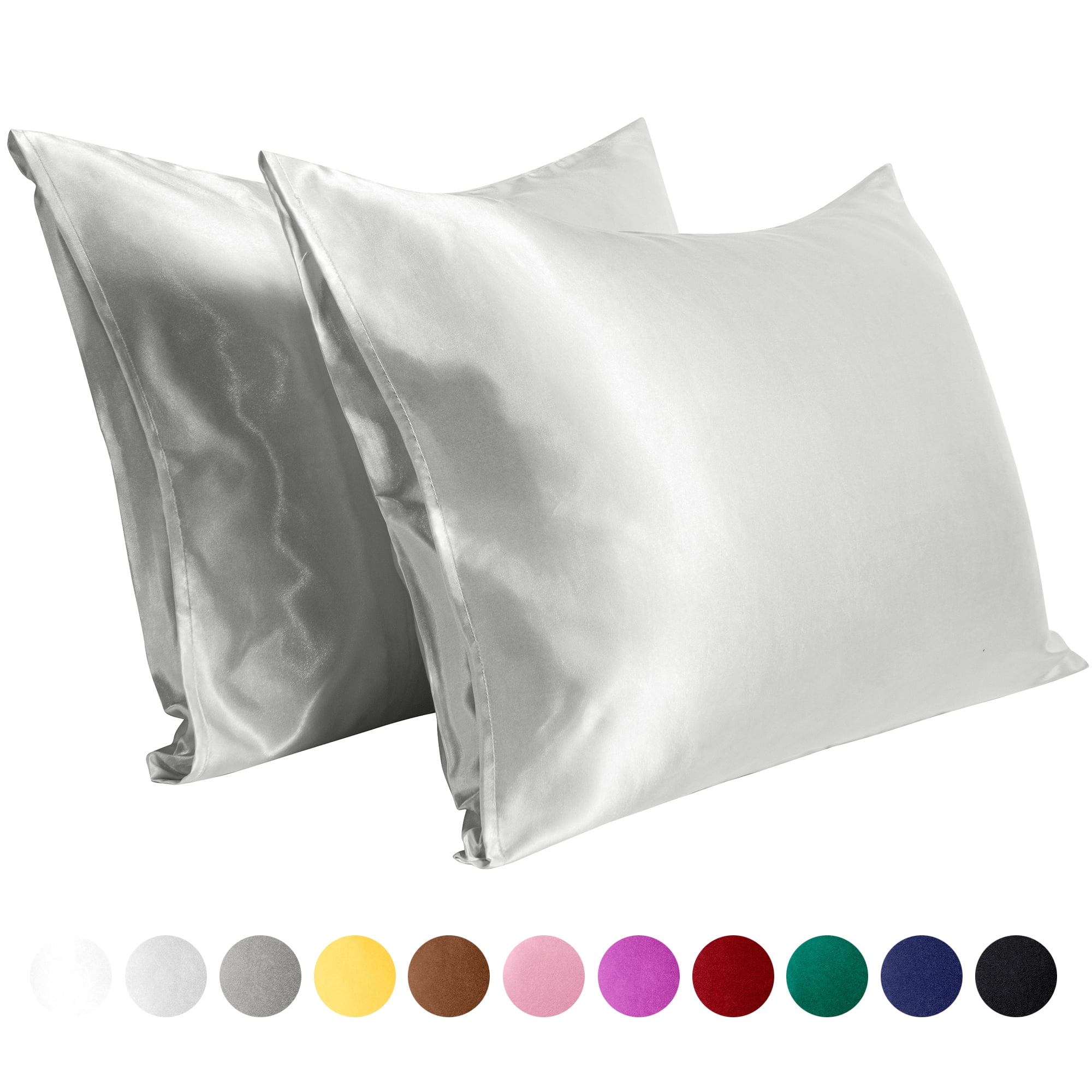 FLXXIE Silky Satin Pillowcase Set of 2 Envelope Closure, Standard, 20" x 26", Silver Gray