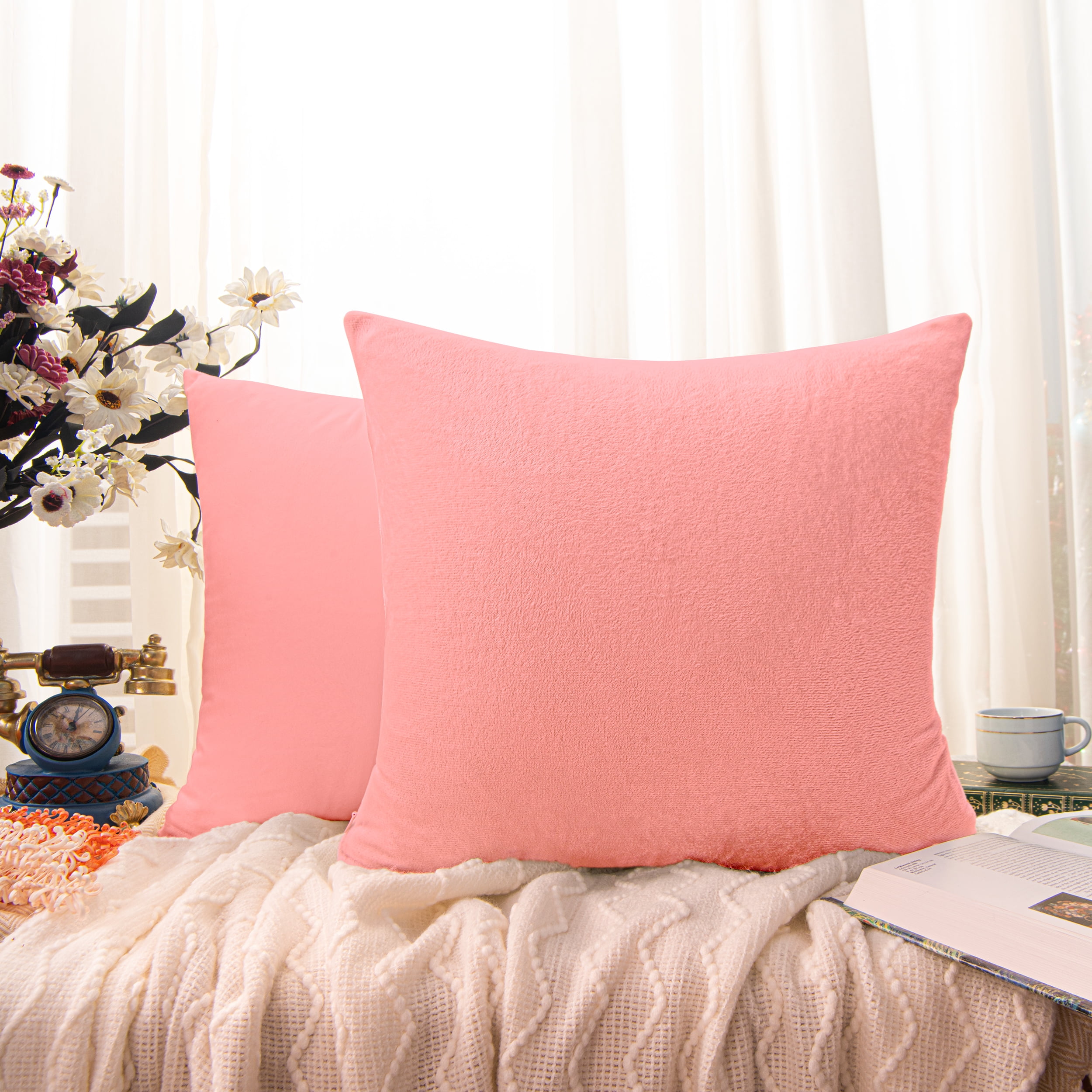 2 Pcs,pink)round Thick Cushion, Solid Color Brushed Korean Fabric
