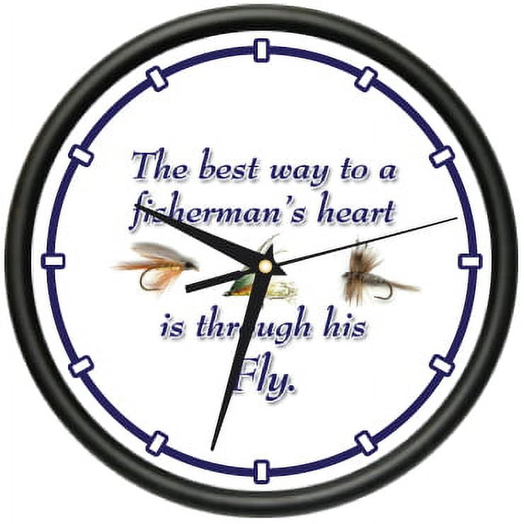 FLY FISHING Wall Clock fisherman fishes fishing bait lure tackle box
