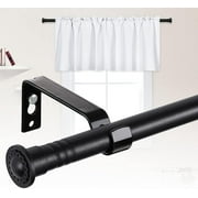 FLY HAWK Black Curtain Rod 28" to 48" for Windows - 5/8 Inch Metal Rod with Brackets - Adjustable Spliced Modern Basic Drapery Rods