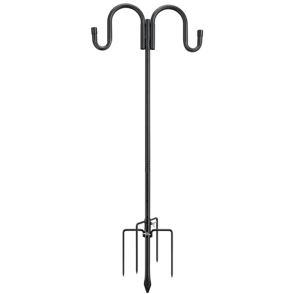 FLY HAWK Black Double Shepherds Hook for Outdoor Hummingbird Feeder Stand, Solar Lights, Flower Basket - 78 inch Adjustable Bird Feeder Pole - Black