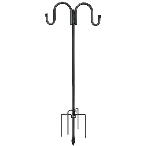 FLY HAWK Black Double Shepherds Hook for Outdoor Hummingbird Feeder Stand, Solar Lights, Flower Basket - 78 inch Adjustable Bird Feeder Pole - Black