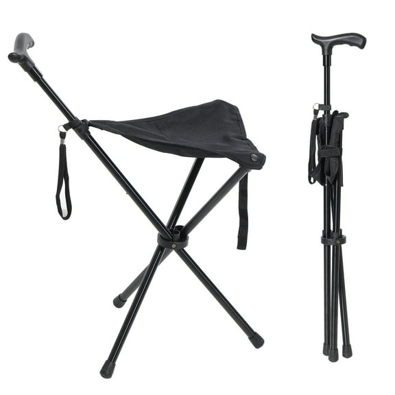 FLY HAWK  Cane with Seat for Men & Women Seniors, Foldable Lightweight Adjustable Walking Stick for Stability, 33"- 39" Cane Height, Black