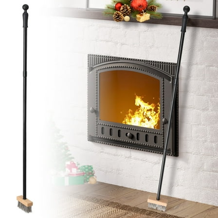 FLY HAWK Fireplace Brush with 58 Long Handle,Black Metal Fireplace Tool fot Indoor& Outdoor Use,0.6in Rod Diameter