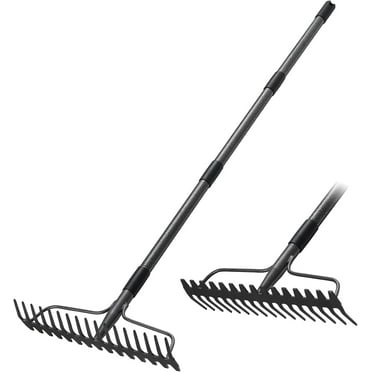 FLY HAWK Garden Rake, Rake for Leaves, 62 inch Metal Bow Rake with 17 Tines for Loosening Leveling Soil Gathering Leaf
