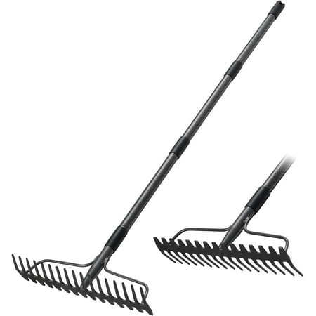 FLY HAWK Garden Rake, Rake for Leaves, 62 inch Metal Bow Rake with 17 Tines for Loosening Leveling Soil Gathering Leaf