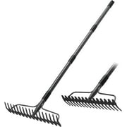 FLY HAWK Garden Rake, Rake for Leaves, 62 inch Metal Bow Rake with 17 Tines for Loosening Leveling Soil Gathering Leaf