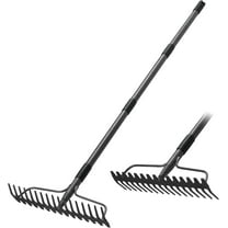 FLY HAWK Garden Rake, Rake for Leaves, 77 inch Metal Bow Rake with 17 Tines for Loosening Leveling Soil Gathering Leaf
