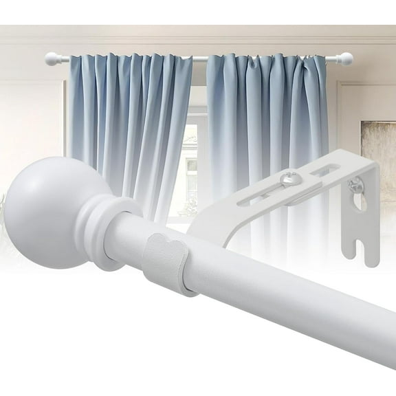 FLY HAWK White Curtain Rod Kit - 5/8" Adjustable Curtain Rods for Window 30" to 93", Including Two Brackets