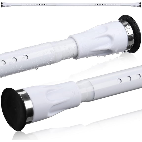 FLY HAWK Shower Curtain Rod No Dill, Heavy Duty Tension Rod, Adjustable Length 42-60", Easy Install, White