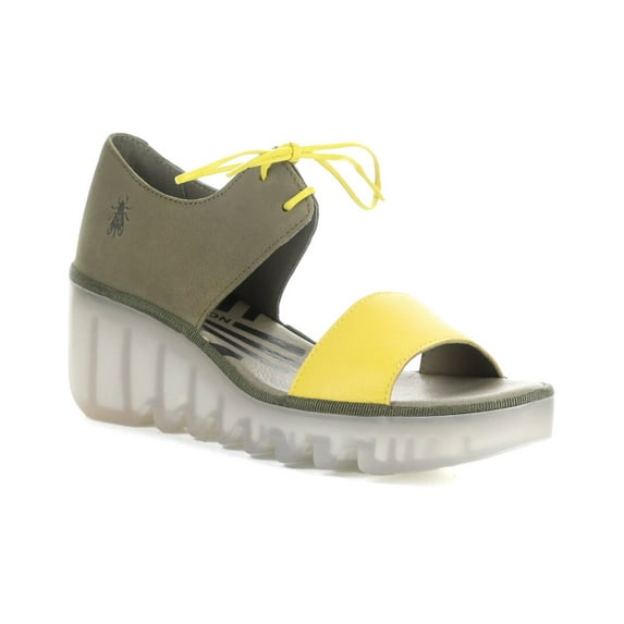 FLY London Bilu Leather & Suede Wedge Sandal, 35