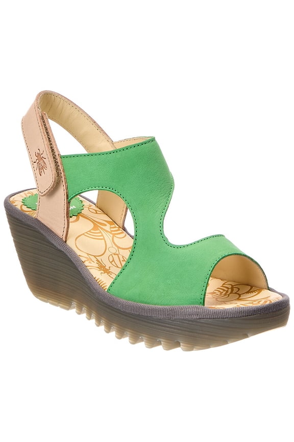 Leather Wedge Sandal, 37, Green