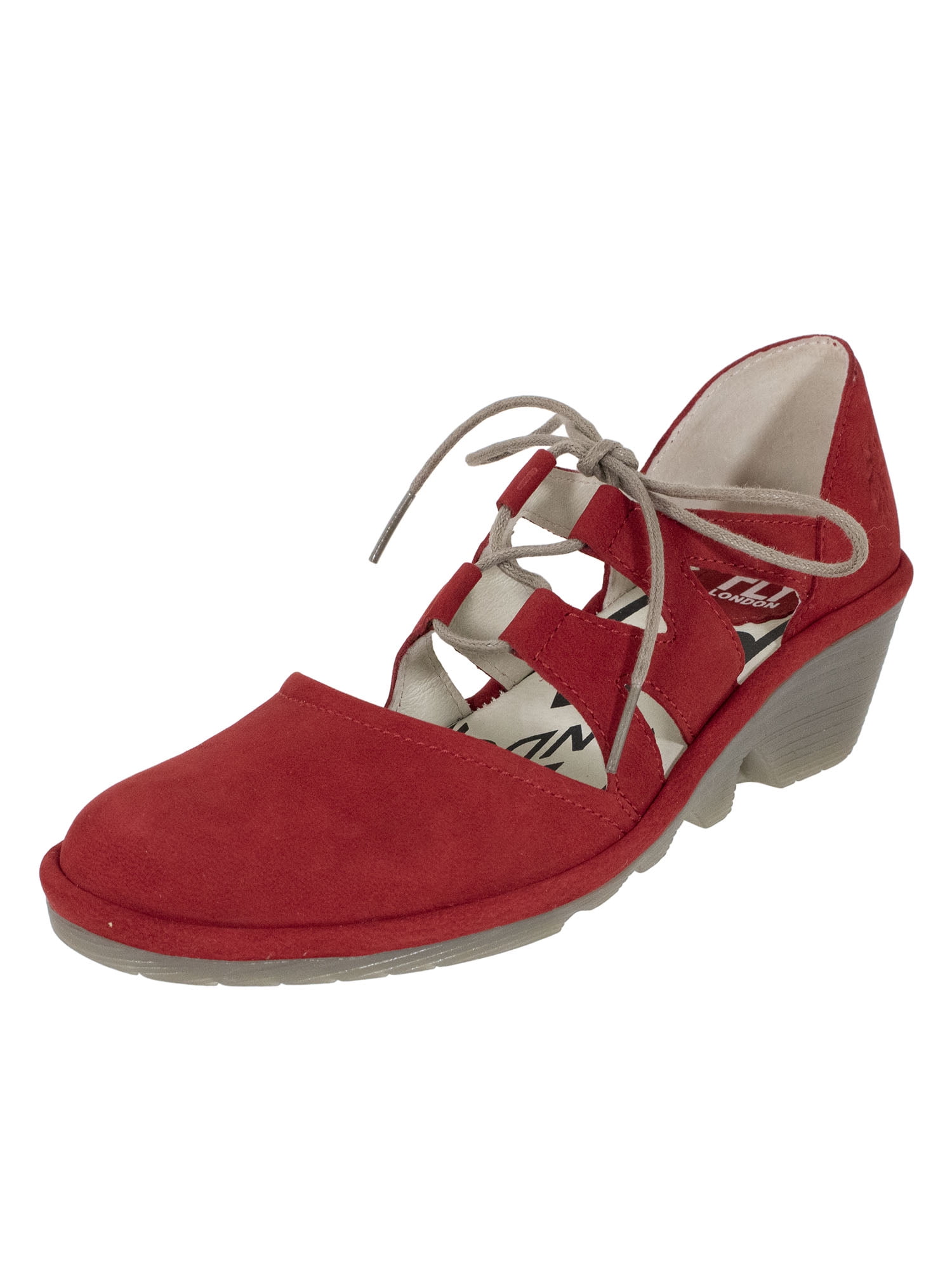 FLY London Womens Phis Leather Wedge Shoes Lipstick Red EU