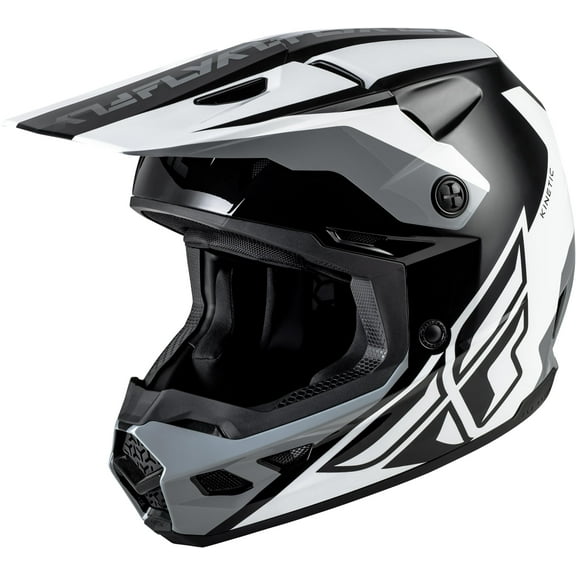 FLY Racing 2026 Kinetic Crest MX Helmet  ECE/DOT Approved, Lightweight Polycarbonate Shell, Advanced Protective Motocross Gear - Black/White/Grey, X-Large