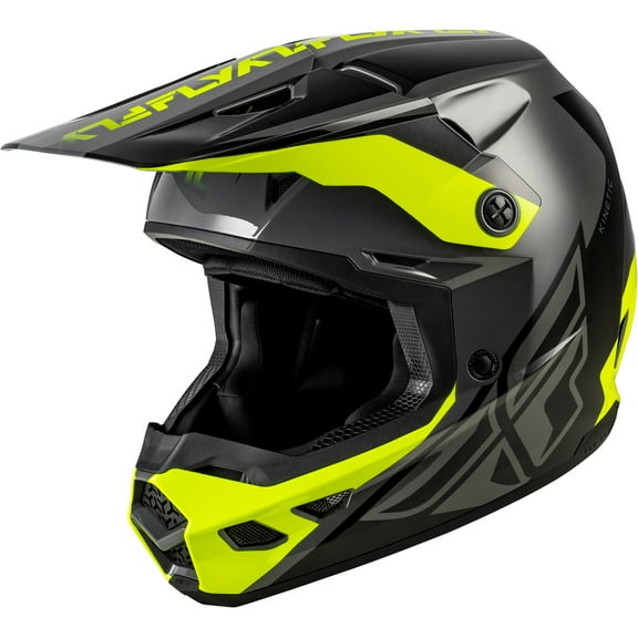 FLY Racing 2026 Kinetic Crest MX Helmet  ECE/DOT Approved, Lightweight Polycarbonate Shell, Advanced Protective Motocross Gear - Grey/Black/Hi-Vis Yellow, Small