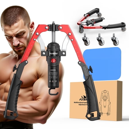 FLYBIRD 2-in-1 Twister Arm Trainer with Ab Roller Wheel, Adjustable 22-440lbs Hydraulic Power Chest, Shoulders, Forearm, Triceps & Core Muscle Strengthener (Includes Backpack & Pad)