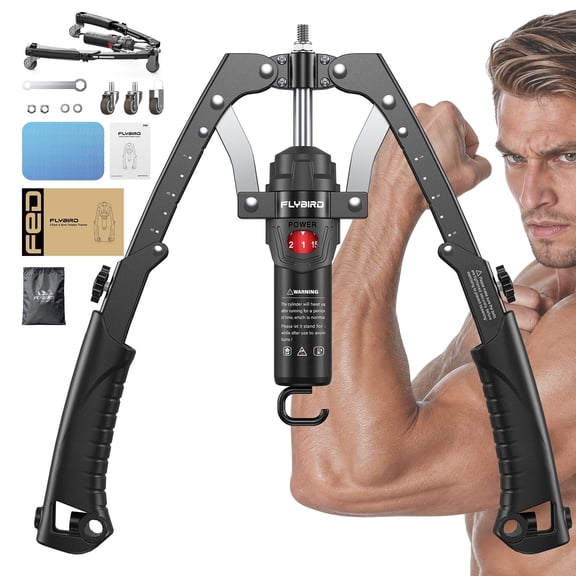 FLYBIRD 2-in-1 Twister Arm Trainer with Ab Roller, Adjustable 22-440lbs Chest Workout Equipment, Home Arm Exercise (Includes Backpack & Pad)