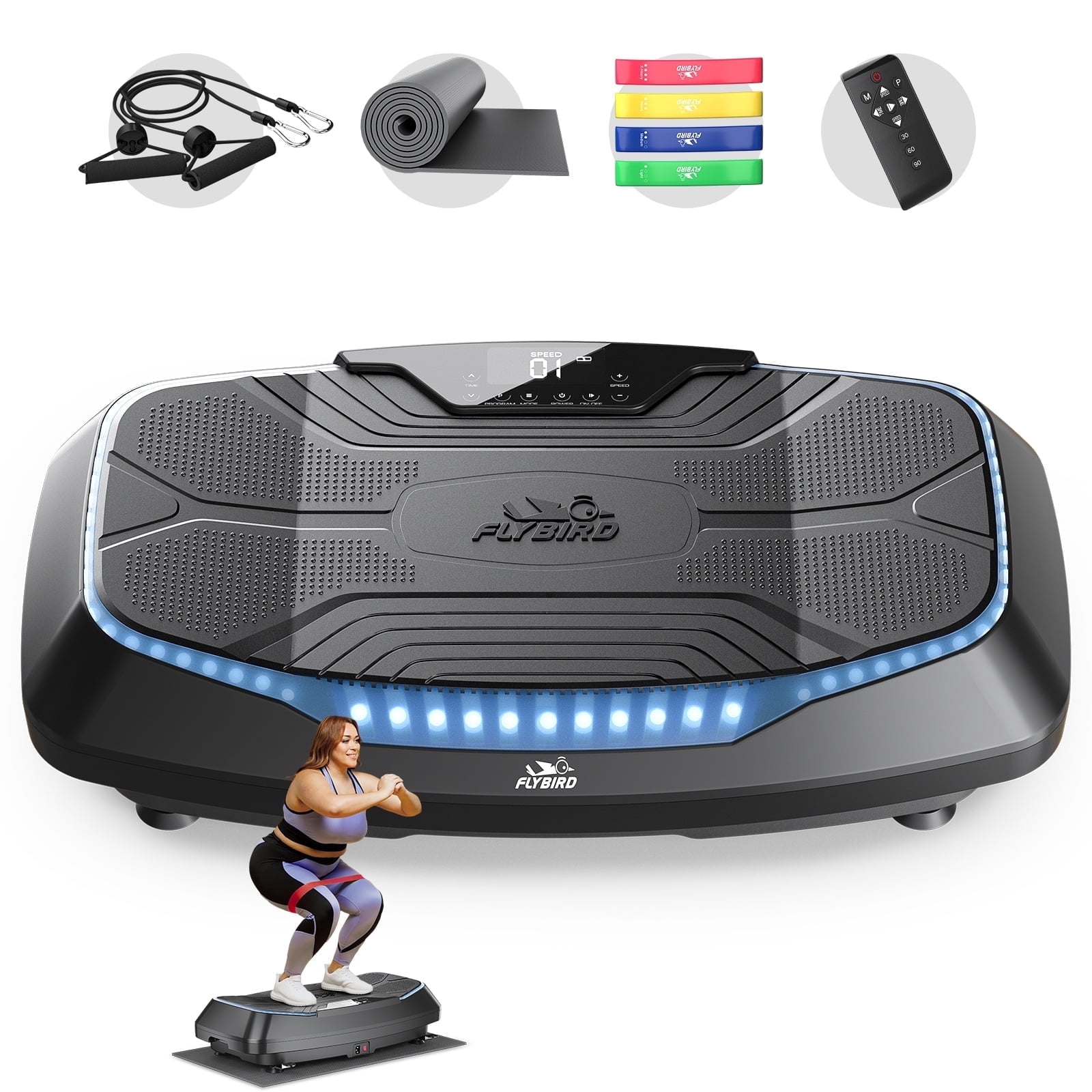 FLYBIRD 4D Vibration Plate: Triple Motors, 500lb Capacity - For