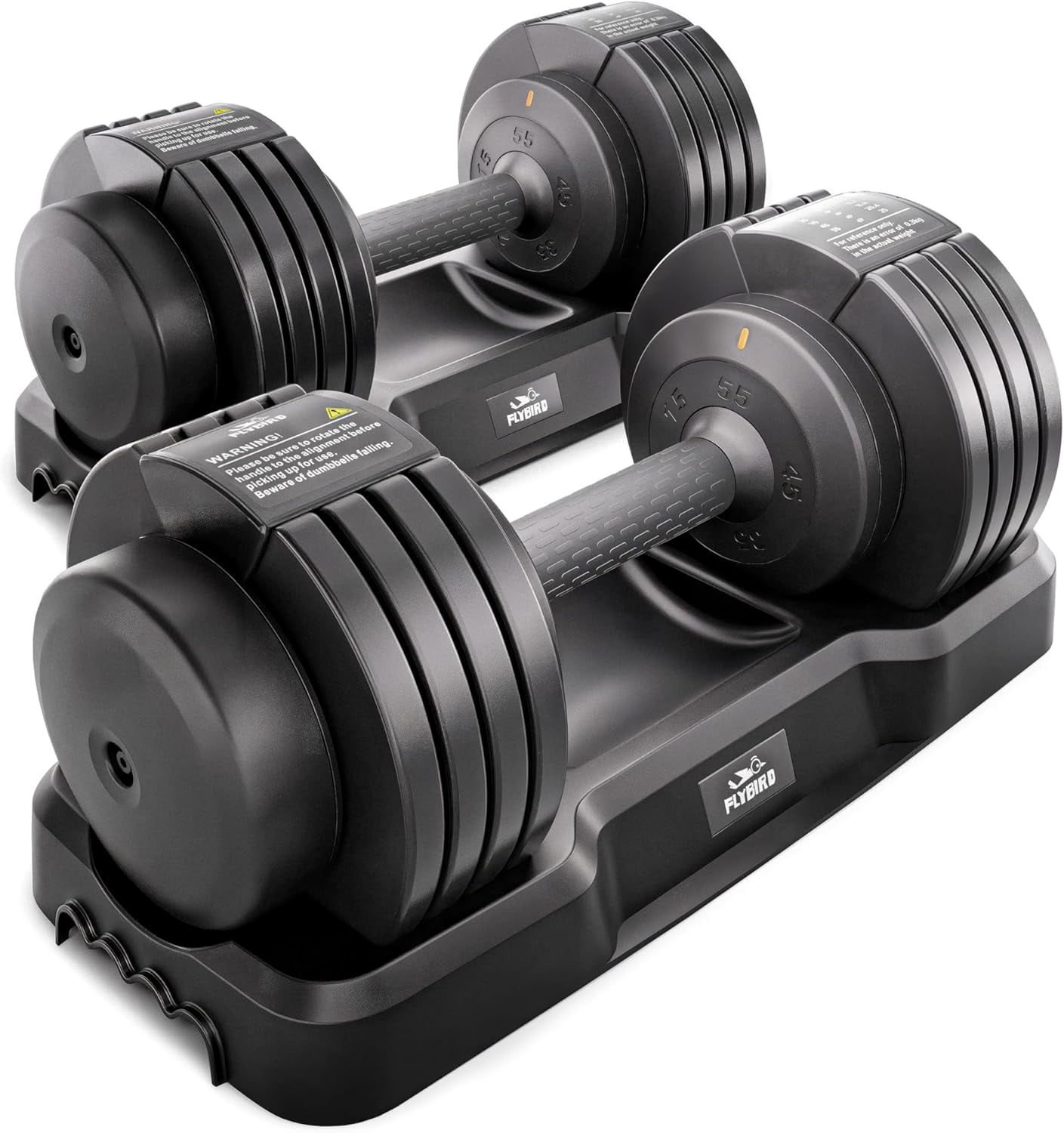 FLYBIRD Adjustable Dumbbell, 55LB/110LB Single Dumbbell for Home Gym Exercise & Fitness, 5-IN-1 Fast Adjustable Weights with Anti-Slip Handle (2 Weight Option)