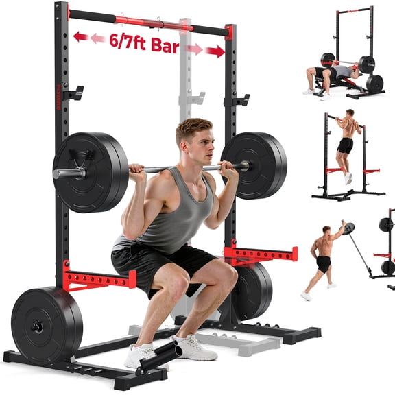 FLYBIRD Squat Rack with Pull-Up Bar,Power Rack 950lbs Capacity Heavy Duty, Width Adjustable Half Rack for Home Gym,Landmine Attachment & 22 Adjustable Heights