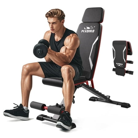 FLYBIRD Adjustable Workout Bench with Headrest, 750LBS Capacity, Fits Users up to 6'5''
