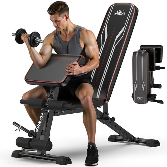 FLYBIRD Workout Bench with Leg Extension & Curl Pad, Foldable 800LB Bench for Full Body Training