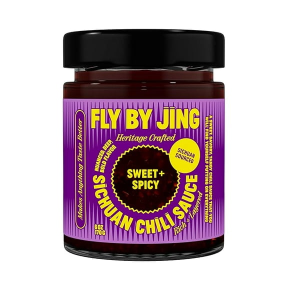 FLYBYJING Sweet + Spicy Sichuan Chili Sauce: Perfect for Noodles, Proteins, Veggies, Fish, Dumplings and Everything Else - Hot Sauce, Marinade and Glaze made w/Premium Chilis - Vegan, 6oz (Pack of 1)