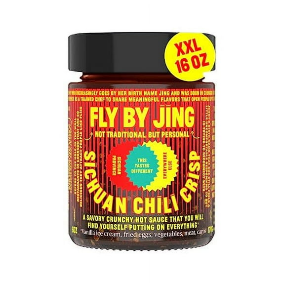 FLYBYJING XL Sichuan Chili Crisp, Gourmet Spicy Tingly Crunchy Hot Savory All-Natural Chili Oil Sauce w/Sichuan Pepper, Versatile Hot Sauce Good on Everything and Vegan, 16oz (Pack of 1)