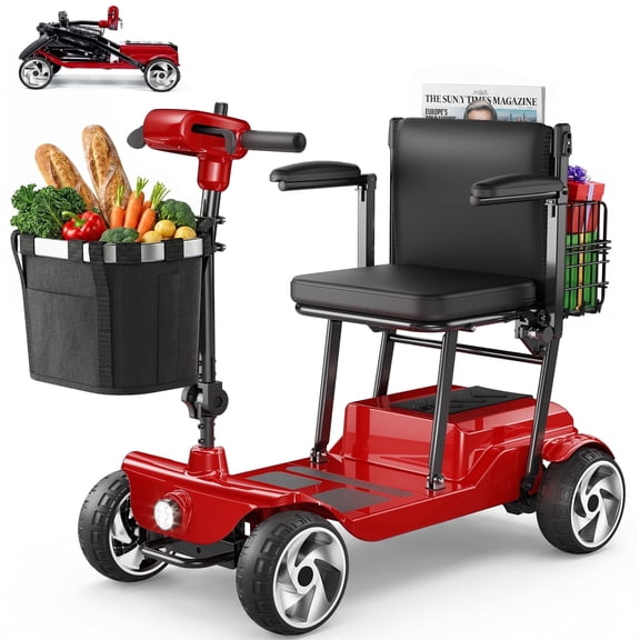 FLYCITY Lightweight Mobility Scooter for Seniors, Foldable Portable Motorized Scooters with Removable Lithium Battery for 20 Miles Travel, 330lb Capacity, Red