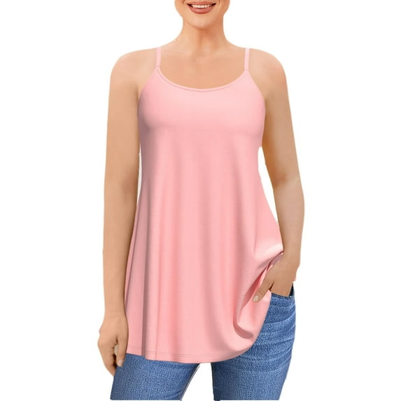 FLYCURVY Plus Size Cami with Built in Bra Women Tank Top Casual Solid Color Adjustable Shoulder Strap