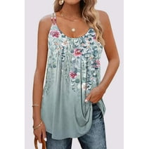 FLYCURVY Plus Size Casual Dusty Blue Floral Print Fold Cami with Built in Bra