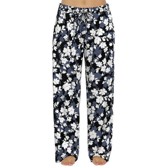 FLYCURVY Plus Size Women Pajama Pants Soft Long Sleep Lounge Pants Drawstring Star Floral Printed with Pocket L-5XL