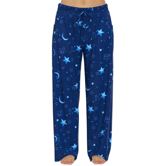 FLYCURVY Plus Size Women Pajama Pants Soft Long Sleep Lounge Pants Drawstring Star Floral Printed with Pocket L-5XL