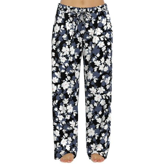 FLYCURVY Plus Size Women Pajama Pants Soft Long Sleep Lounge Pants Drawstring Star Floral Printed with Pocket L-5XL