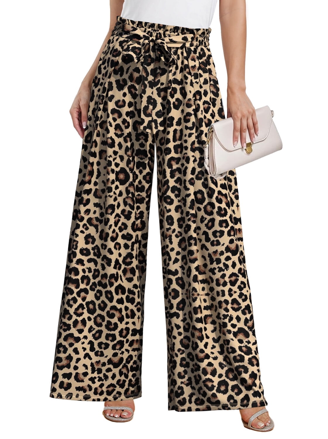 High Waist Slimming Trousers in Solid Color Sequ Casual Wide Leg Pants