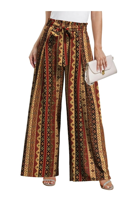 Plus Size Womens Wide Leg Pants High Waist Flowy Business Casual Trousers with Pockets, Adjustable Knot, Loose Fit