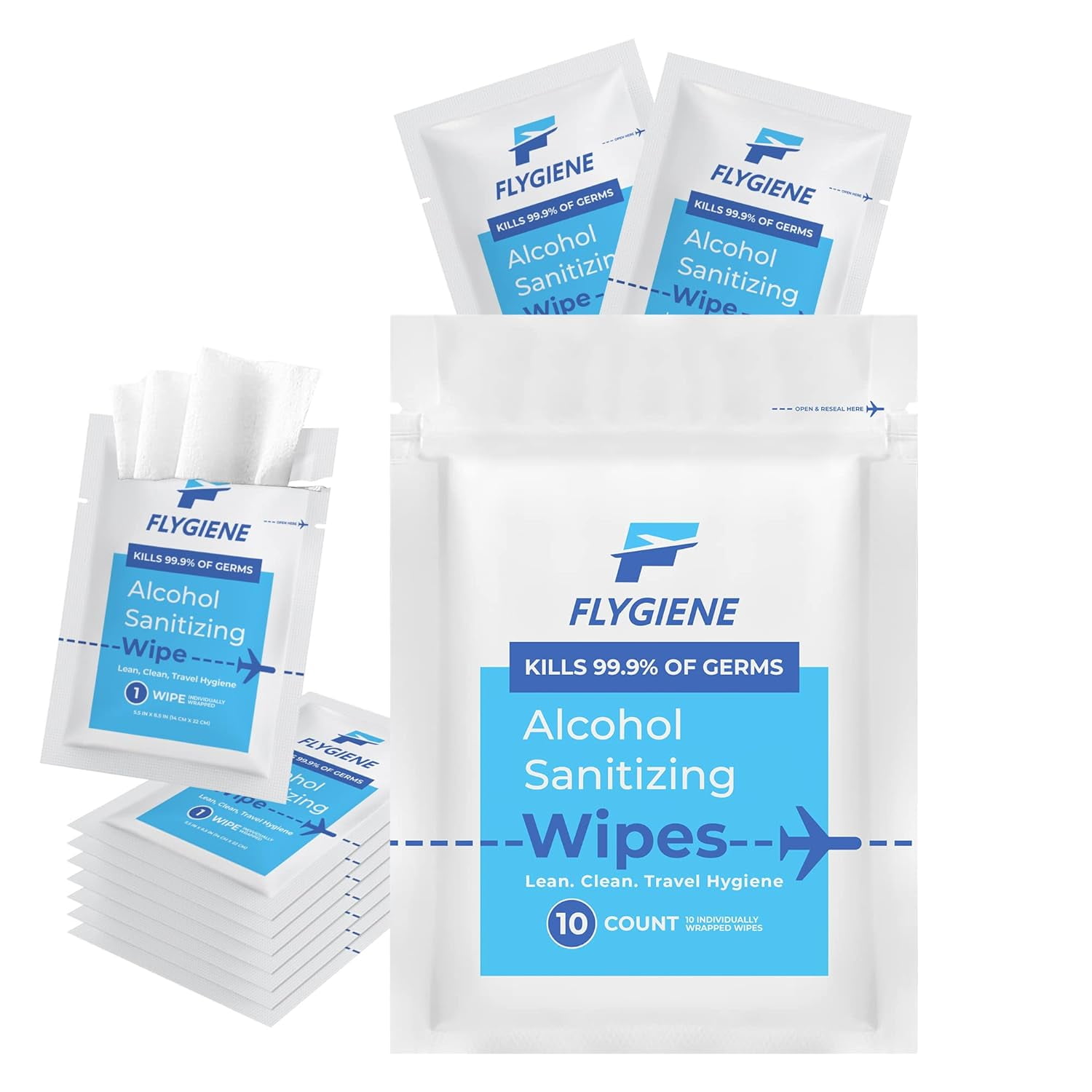 FLYGIENE Sanitizing Wipes, AlcoholBased, Individually Wrapped