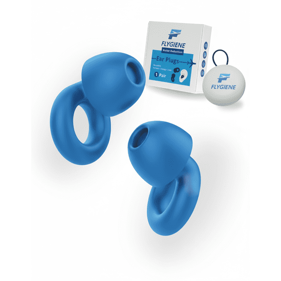 FLYGIENE Noise Reduction Soft Silicone Earplugs for Hearing Protection, Blue, One Size, 1 Pair