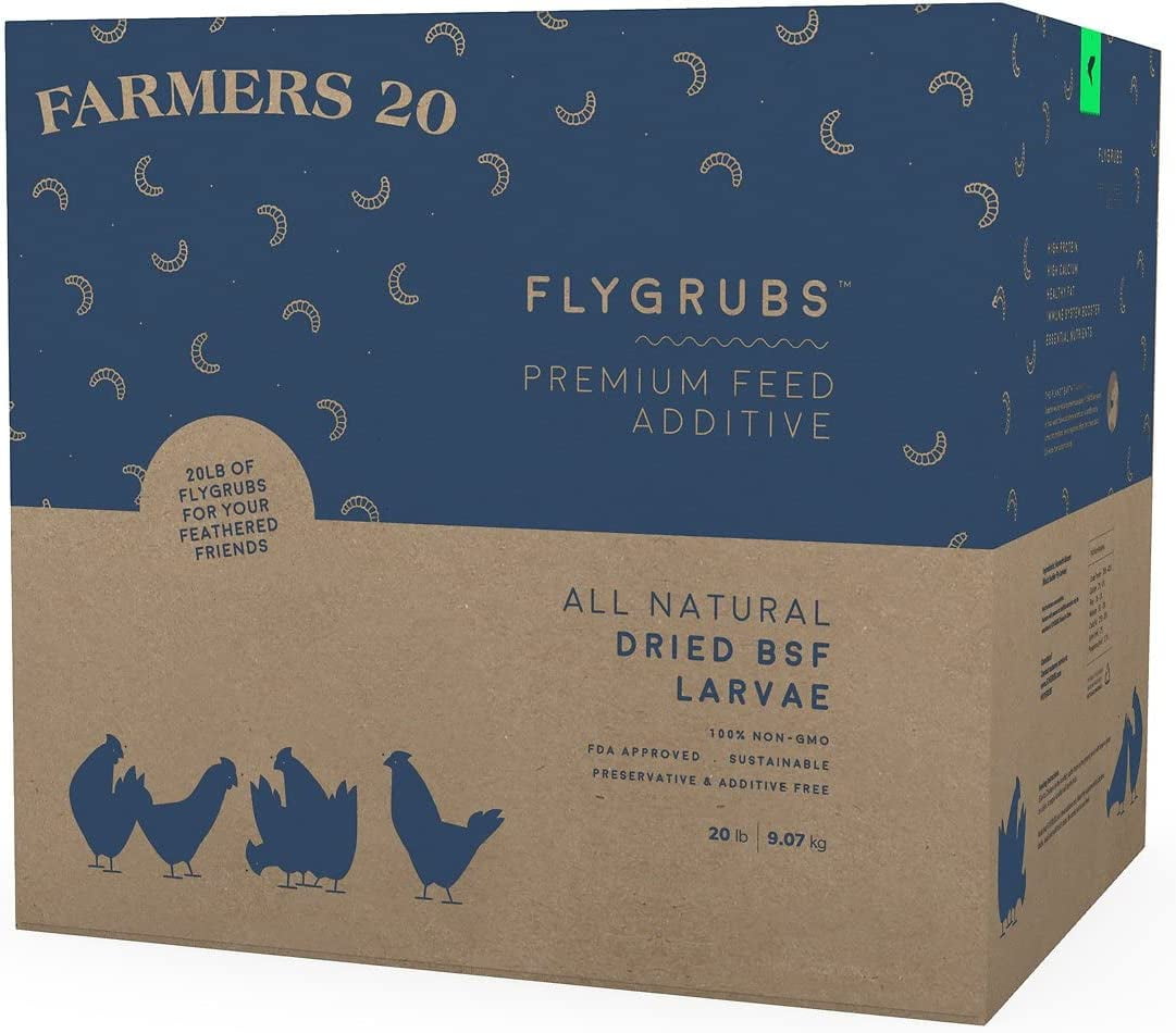 FLYGRUBS 20lb Non-GMO Chicken Feed Additive & Molting Supplement - Calcium Rich BSFL Treats for Poultry, Wild Birds, Turtles & Quails