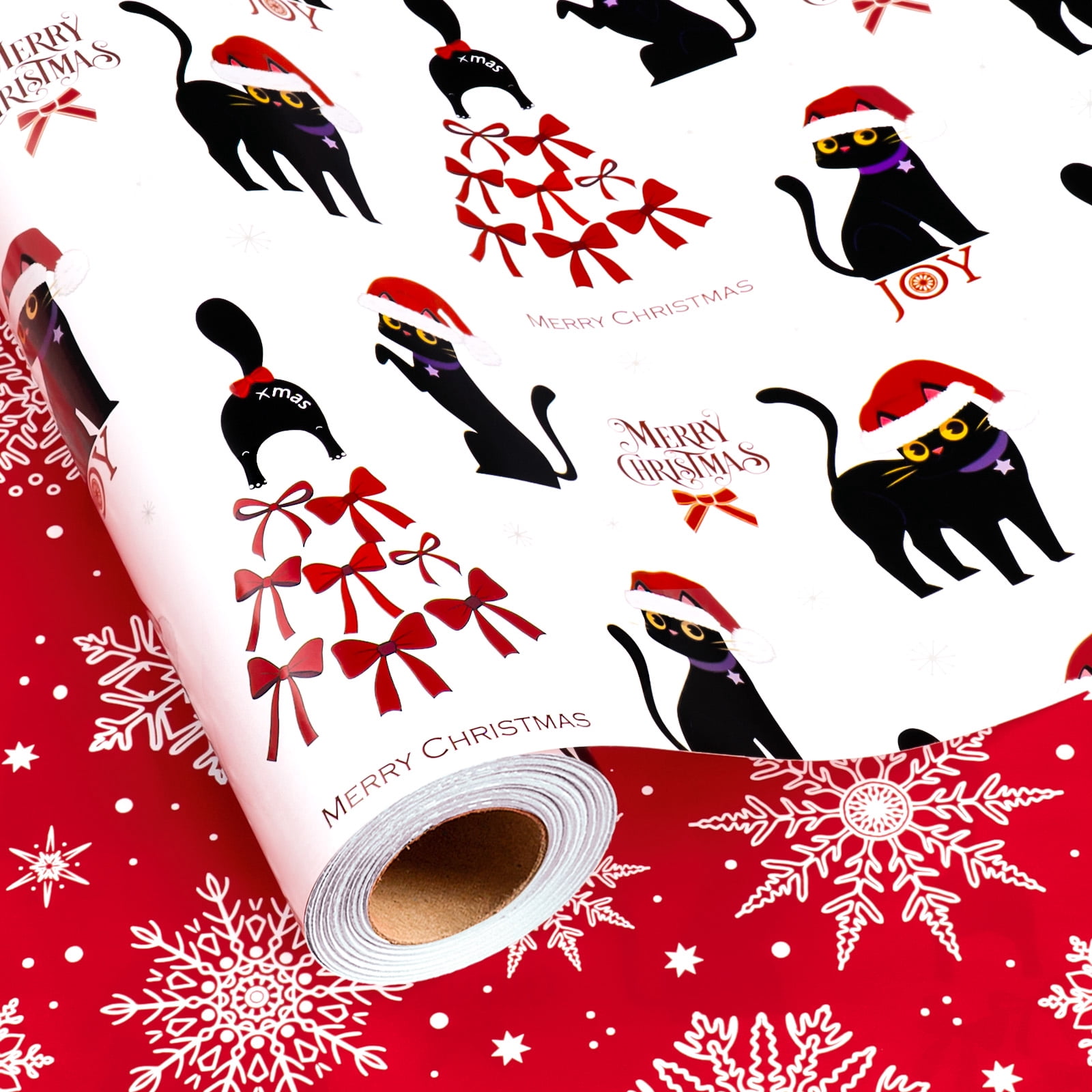 FLYHILL Cat Christmas Wrapping Paper Roll - 17 Inch X 33 Feet, Black ...