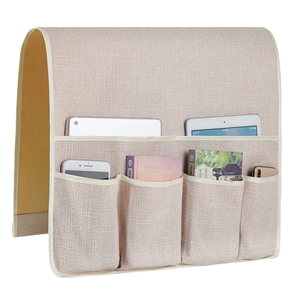 FLYILY Sofa Armrest Organizer Non-Slip Arm Chair Hanging Caddy Remote Control Holder for Magazine,Tablet, Phone, Books, Glasses(Beige,13in)