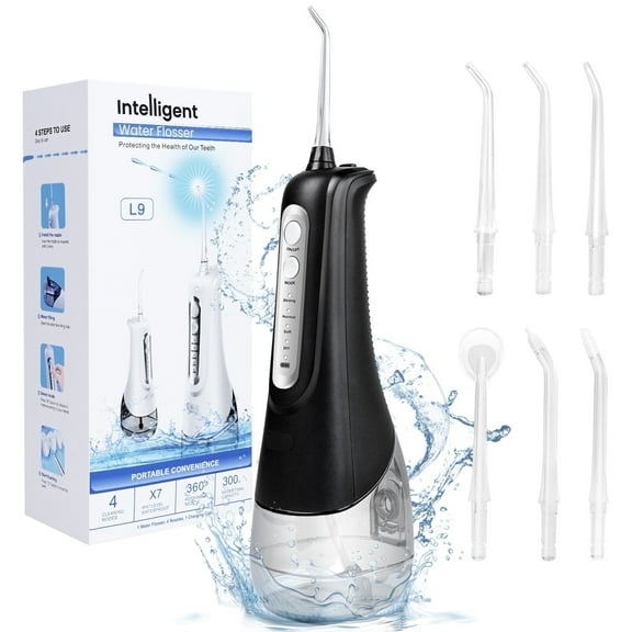 FLYINGJOING Water Flosser Oral Irrigator, 300ml, Rechargeable, 4 Modes 6 Tips