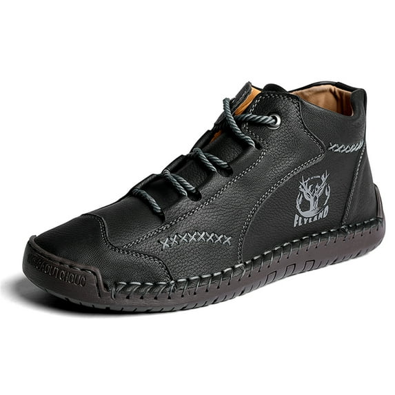 FLYLAND Hand-Stitching Leather Men Shoes Casual Vintage Chukka Ankle Boots Patent Retro Men's Botas Shoes Slip On Fashion Hombres Flats Moccasins Big Size US13