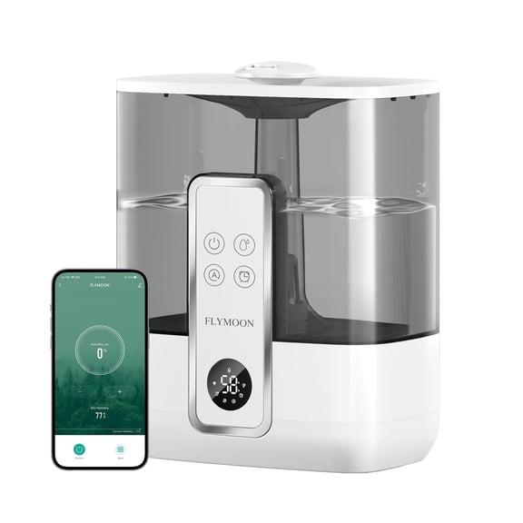 FLYMOON Cool Mist Humidifier for Bedroom, Top Fill Humidifier with 5L Water Tank, 28dB, 12 Timer, App Control, for Large Room, Plants,White