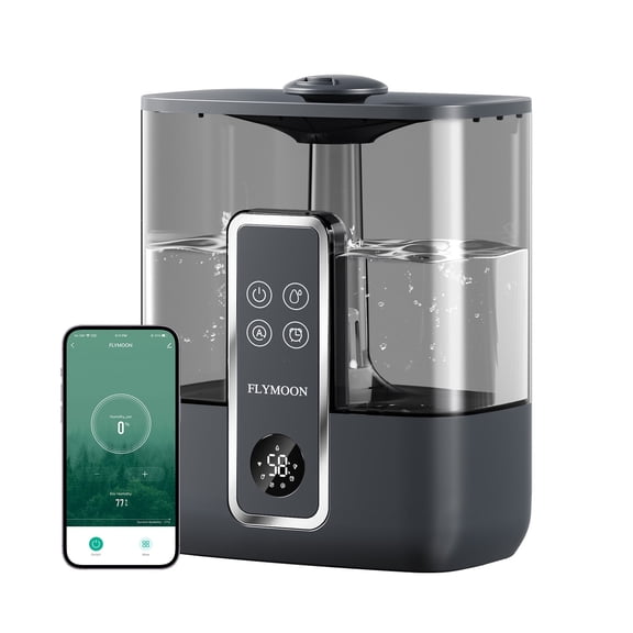 FLYMOON Smart Humidifiers for Bedroom, 5L Top Fill Cool Mist Humidifiers for Large Room, 50H Runtime, 28 dB Quiet, 12H Timer, App Control, Ultrasonic Humidifier, Black