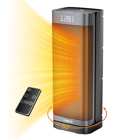 FLYMOON Space Heaters for Indoor Use, Portable Space Heater with 60 Oscillation, Remote Control, Overheat Protection, 50-95F, Electric Heaters Office