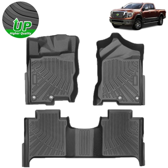 FLYMOTOR Floor Mats Fit for 2017-2024 Nissan Titan/2016-2024 Nissan Titan XD Crew Cab (Rear Under Seat Organizer) All Weather Floor Liners 5D 1st & 2nd Row Carpet Liners