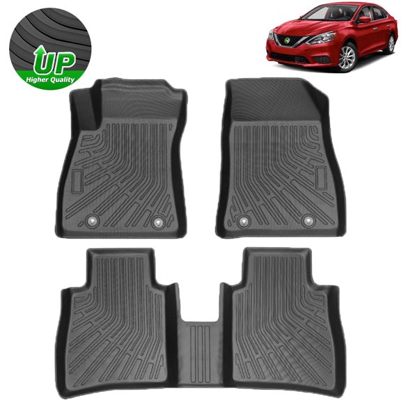 FLYMOTOR Floor Mats Fit for Nissan Sentra 2012-2019 All Weather Floor Liners 1st and 2nd Row TPE Rubber High Side Non-Slip Protection