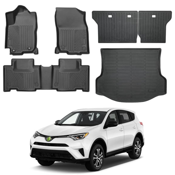 FLYMOTOR Full Floor Mats Compatible with 2013-2018 Toyota RAV4 Cargo Mat TPE Trunk Mat Cargo Liner All Weather Back Seat Cover Protectors 2018 RAV4 Accessories