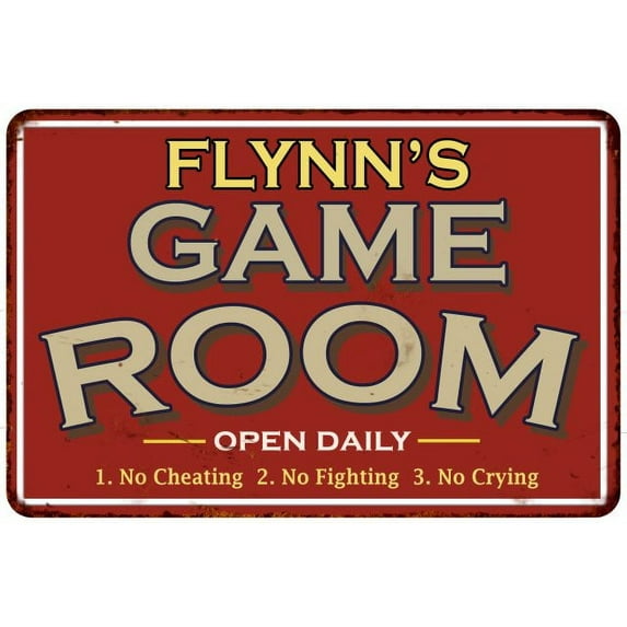 FLYNN'S Game Room Sign Vintage Look Metal Wall 8x12 208120001137